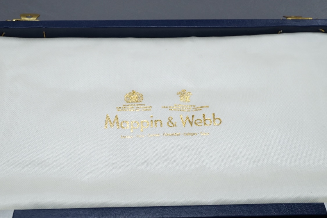 A modern cased set of twelve Mappin & Webb silver single handled condiments, J A Campbell London, 1986, 30mm.